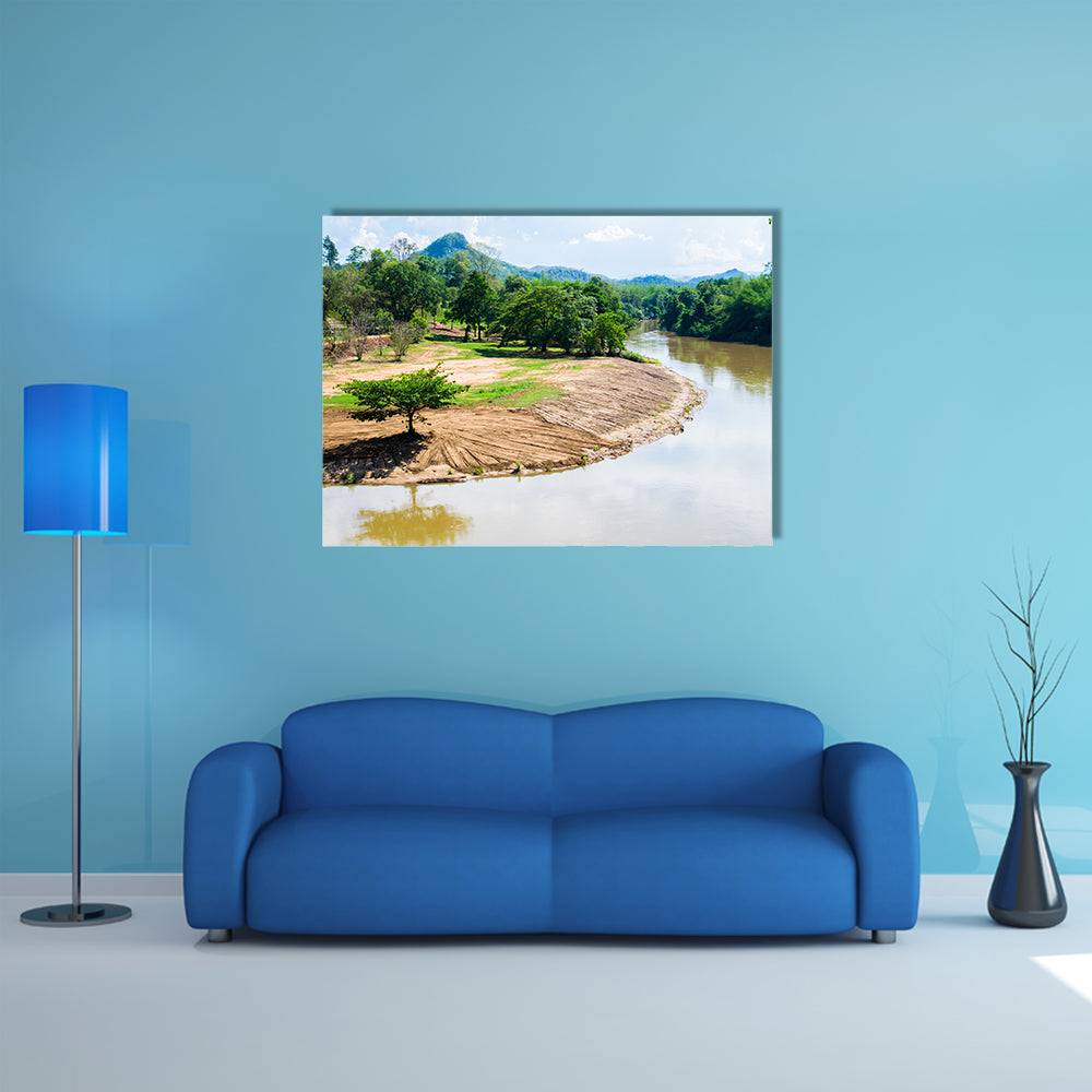 One tree on river view with Beautiful Mountains multi panel canvas wall art