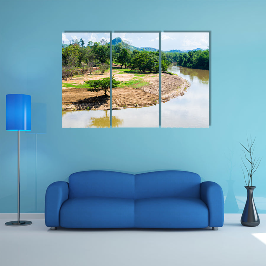 One tree on river view with Beautiful Mountains multi panel canvas wall art