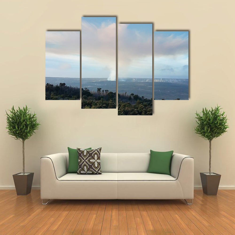 View over the crater of the active volcano Kilauea on the big island of Hawaii multi panel canvas wall art