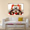 Egyptian flags in backlight in a hotel lobby Multi panel canvas wall art