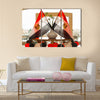 Egyptian flags in backlight in a hotel lobby Multi panel canvas wall art