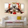 Egyptian flags in backlight in a hotel lobby Multi panel canvas wall art