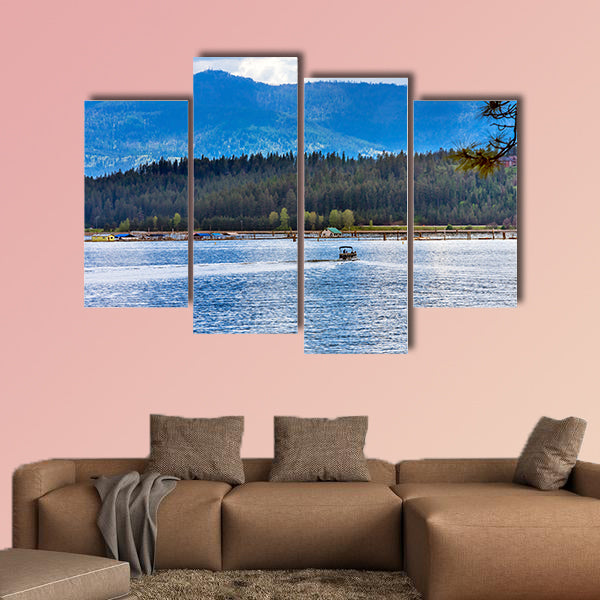 House Motor Boat Reflection Lake Coeur d' Alene Idaho Multi panel canvas wall art.