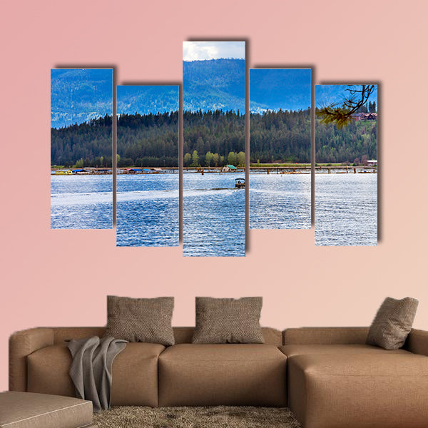 House Motor Boat Reflection Lake Coeur d' Alene Idaho Multi panel canvas wall art.