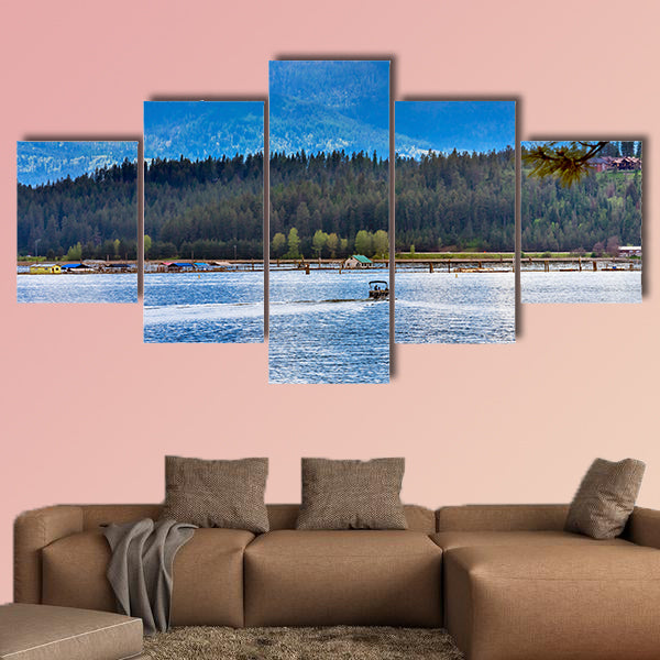 House Motor Boat Reflection Lake Coeur d' Alene Idaho Multi panel canvas wall art.