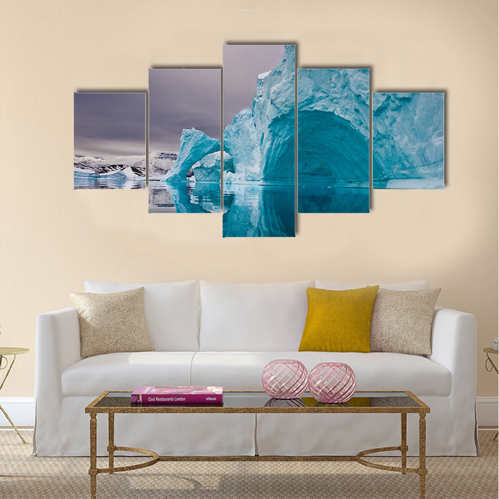 giant icebergs along the coastline of east greenland before sunrise multi panel canvas wall art