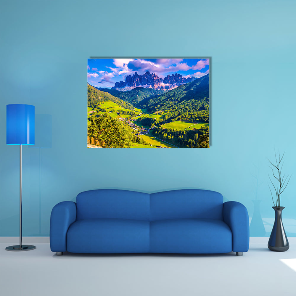 The sun illuminates grandiose crenellated rocks of Tirol, multi panel canvas wall art