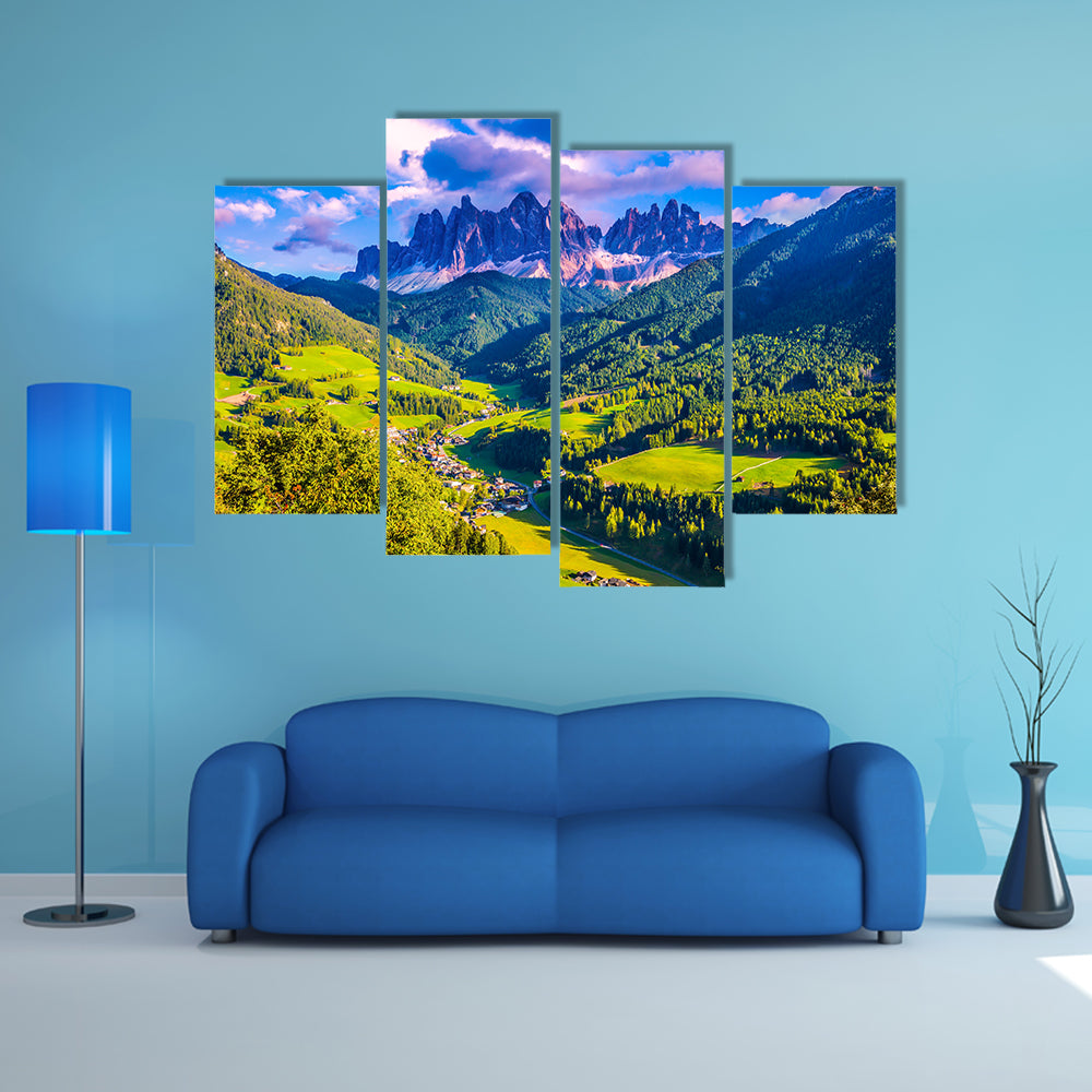 The sun illuminates grandiose crenellated rocks of Tirol, multi panel canvas wall art