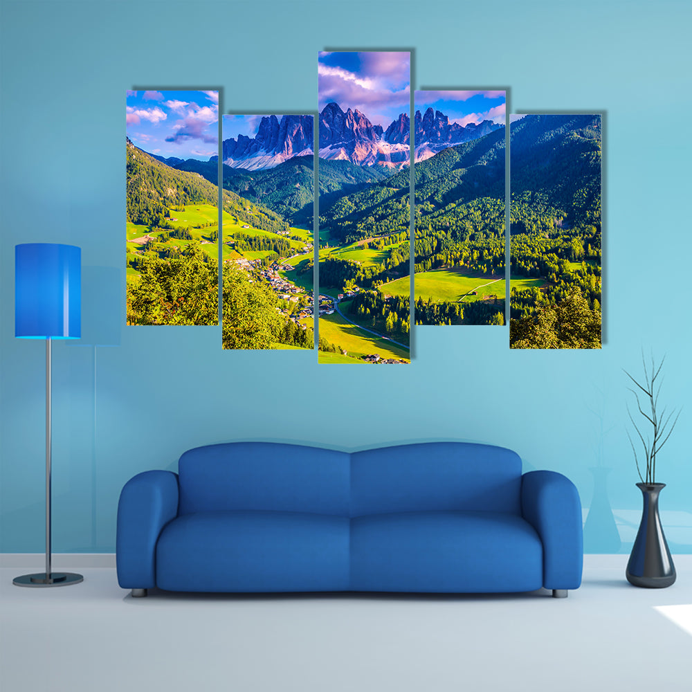 The sun illuminates grandiose crenellated rocks of Tirol, multi panel canvas wall art