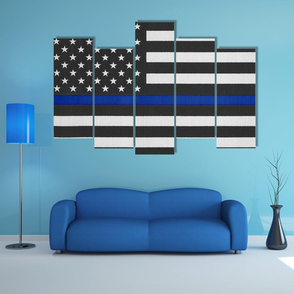 United States of America thin blue line Flag Multi panel canvas wall art
