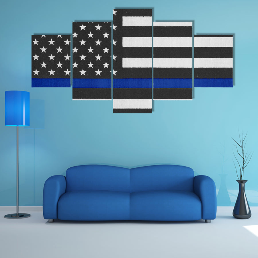 United States of America thin blue line Flag Multi panel canvas wall art