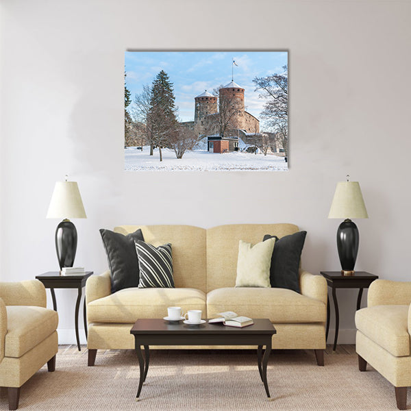 Castle Olavinlinna on a sunny winter day Multi panel canvas wall art