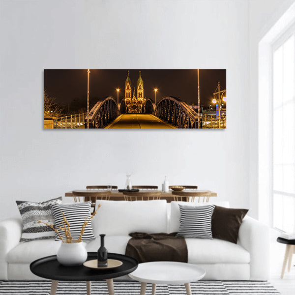 Freiburg town near the Black Forest at night, Germany panoramic canvas wall art