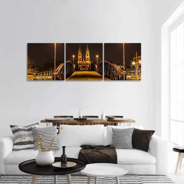 Freiburg town near the Black Forest at night, Germany panoramic canvas wall art