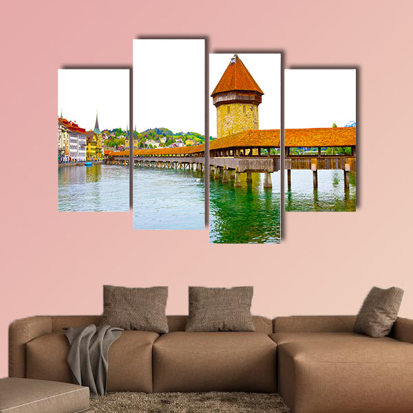 Chapel Bridge and Water Tower in Luzern, Switzerland multi panel canvas wall art