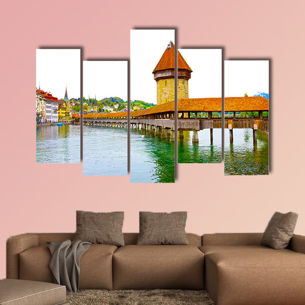 Chapel Bridge and Water Tower in Luzern, Switzerland multi panel canvas wall art