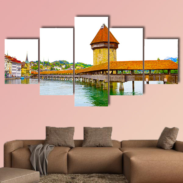 Chapel Bridge and Water Tower in Luzern, Switzerland multi panel canvas wall art