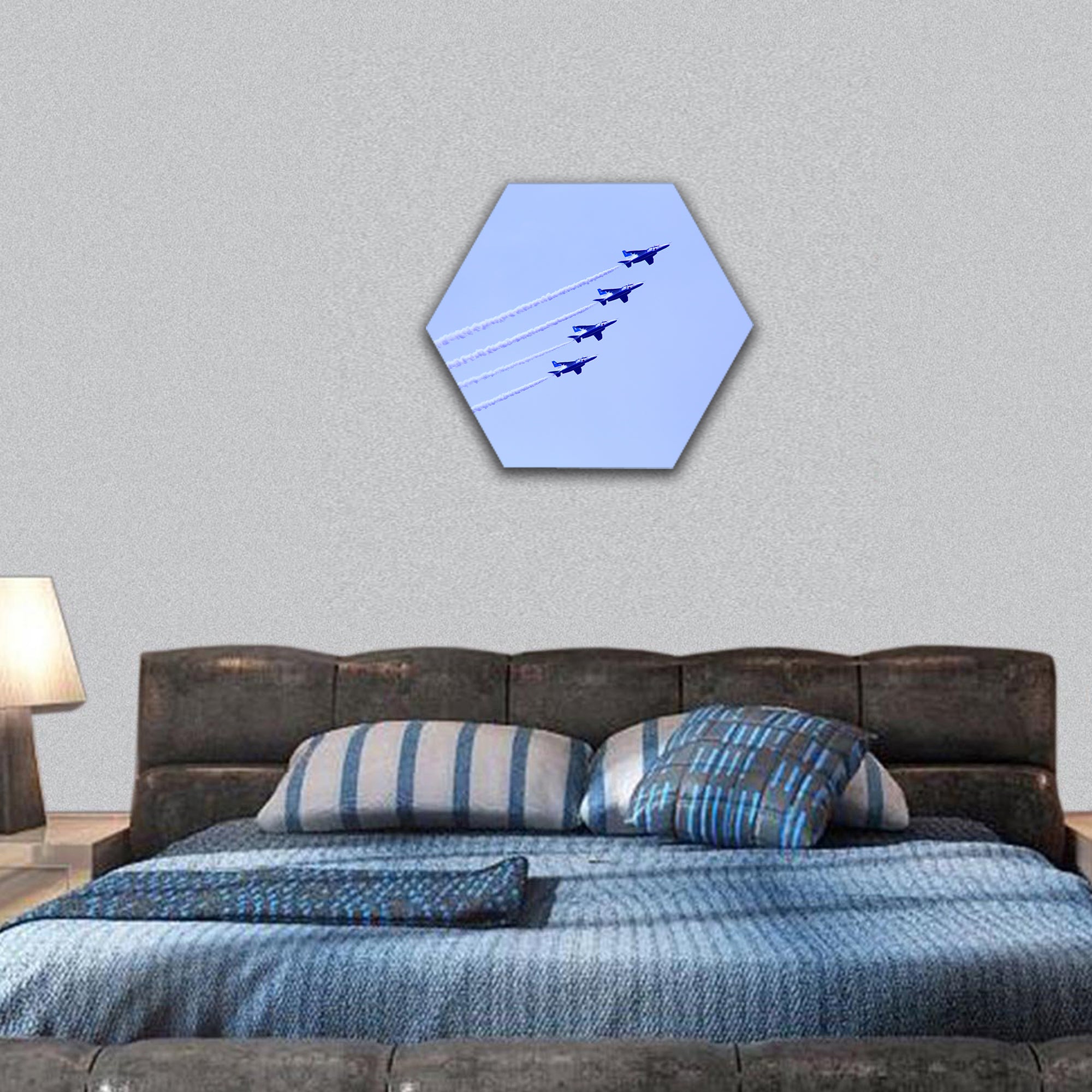 Impulse formation flying hexagonal canvas wall art