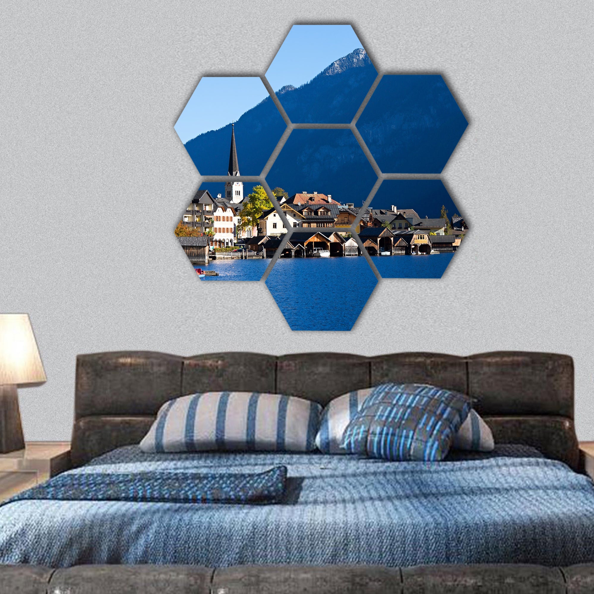 Beautiful Hallstatt in Austria hexagonal canvas wall art