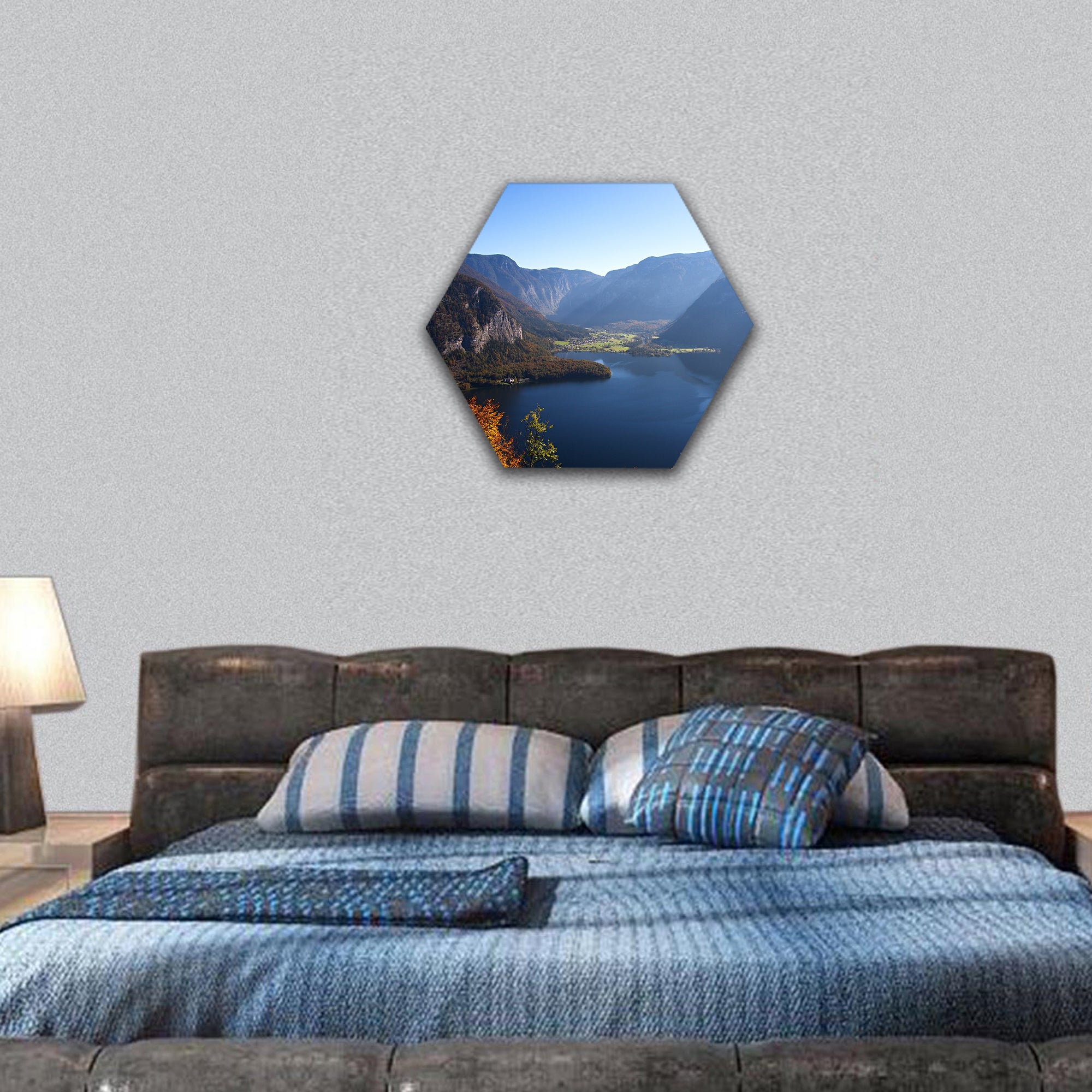 Mountain lake in Austria, Hallstatt hexagonal canvas wall art
