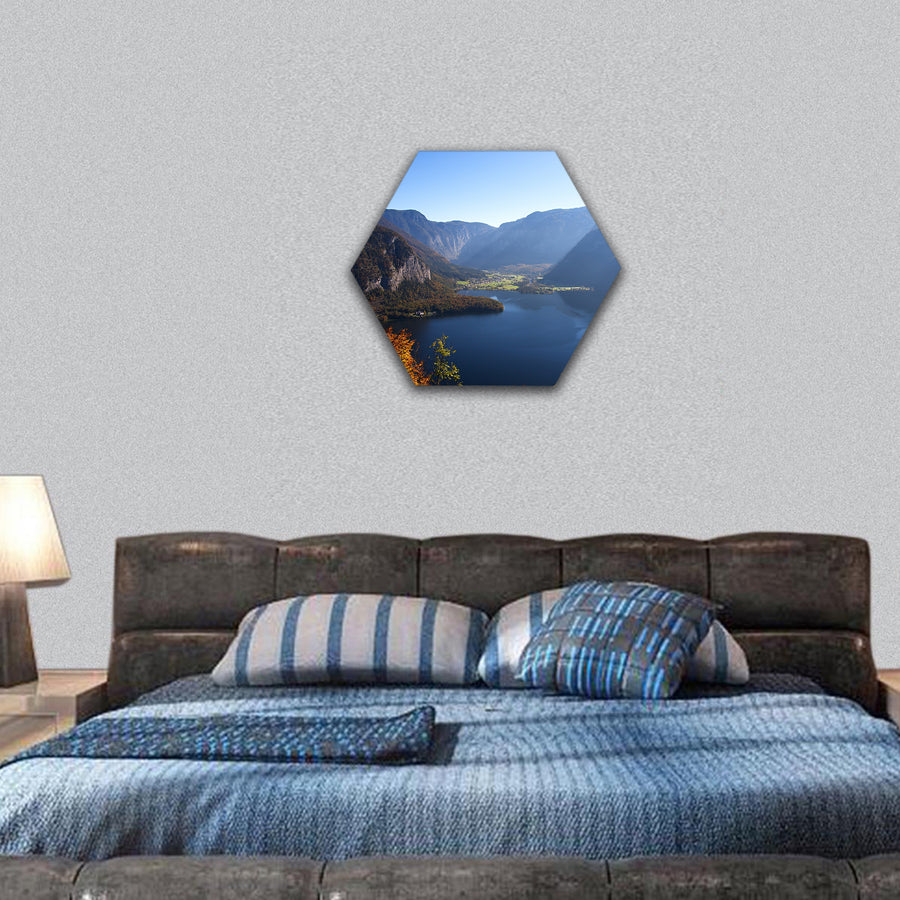 Mountain lake in Austria, Hallstatt hexagonal canvas wall art