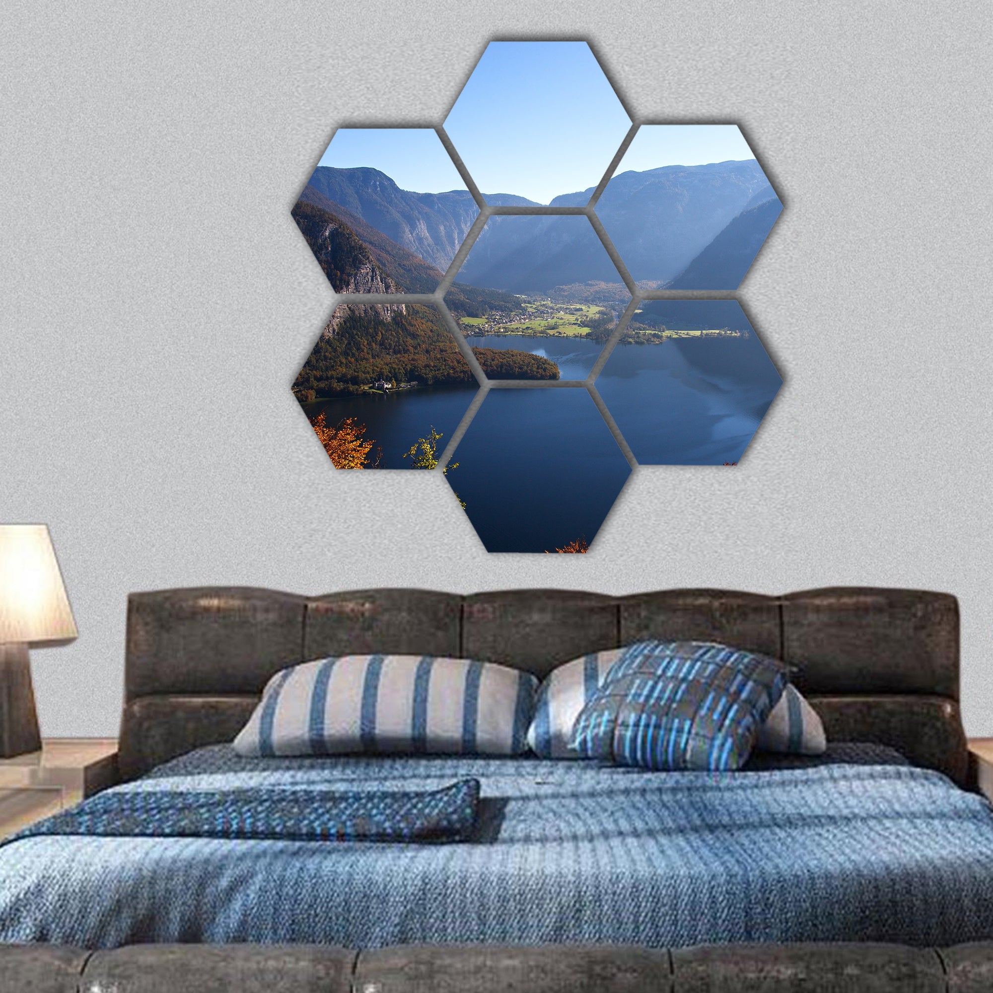 Mountain lake in Austria, Hallstatt hexagonal canvas wall art