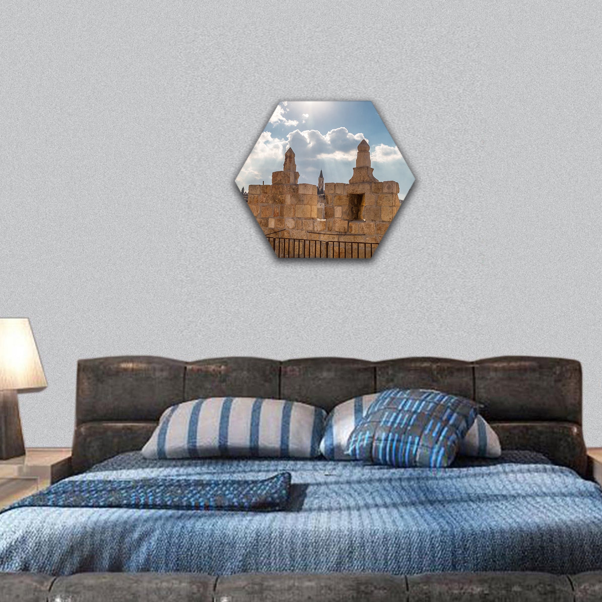 Damascus gate or Shechem Gate in Israel hexagonal canvas wall art