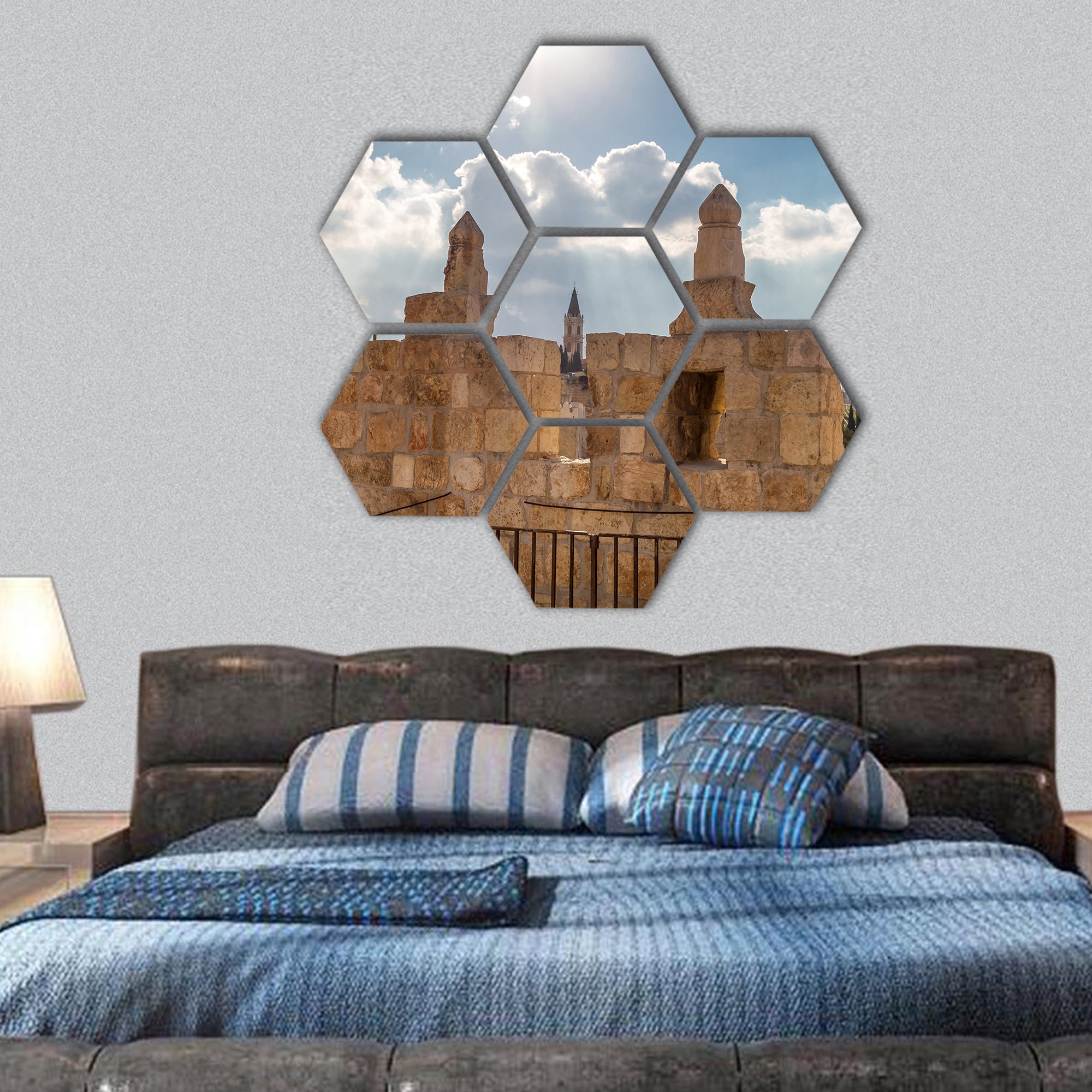 Damascus gate or Shechem Gate in Israel hexagonal canvas wall art