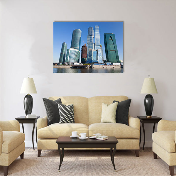 Skyscrapers of Moscow city under blue sky Multi panel canvas wall art
