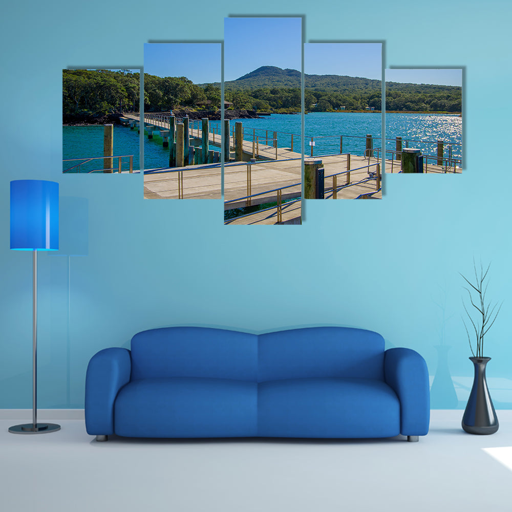 Wharf At Rangitoto Island In Hauraki Gulf, New Zealand In A Sunny Day Multi Panel Canvas Wall Art