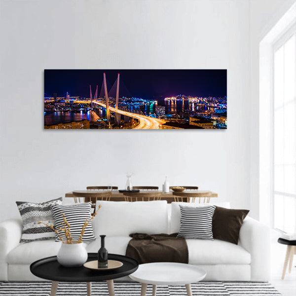 City at night, bridge across the Bay at night, Golden Bridge panoramic canvas wall art