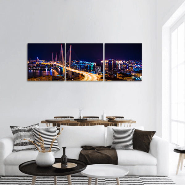 City at night, bridge across the Bay at night, Golden Bridge panoramic canvas wall art