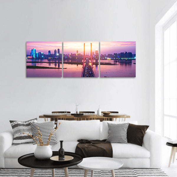 Night of modern bridge panoramic canvas wall art