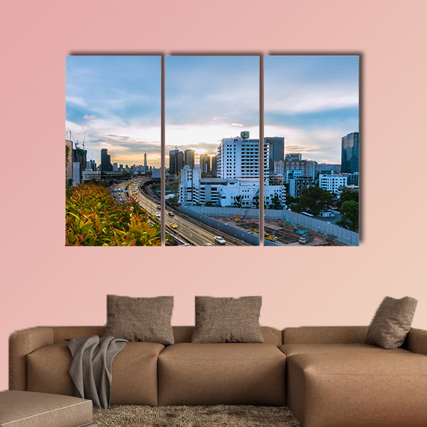 Road traffic transportation and city in Bangkok at twilight sunray wall art