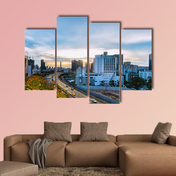 Road traffic transportation and city in Bangkok at twilight sunray wall art