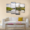 Church reflected on water pond in Churchill Park in Copenhagen a summer near sunset Multi Panel Canvas Wall Art