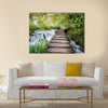 Wooden path along the stream in forest Multi Panel Canvas Wall Art