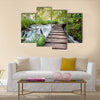 Wooden path along the stream in forest Multi Panel Canvas Wall Art