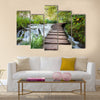 Wooden path along the stream in forest Multi Panel Canvas Wall Art