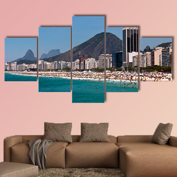 View of Copacabana Beach and Mountains in the Horizon, Rio de Janeiro multi panel canvas wall art