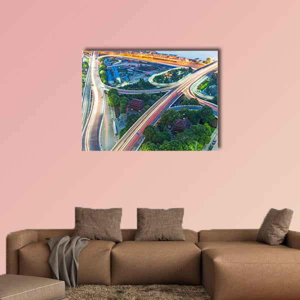 Shanghai interchange overpass and elevated road in nightfall wall art