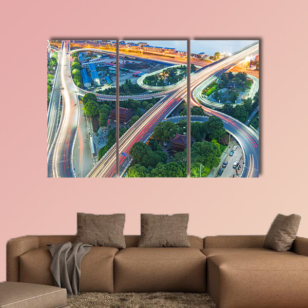 Shanghai interchange overpass and elevated road in nightfall wall art