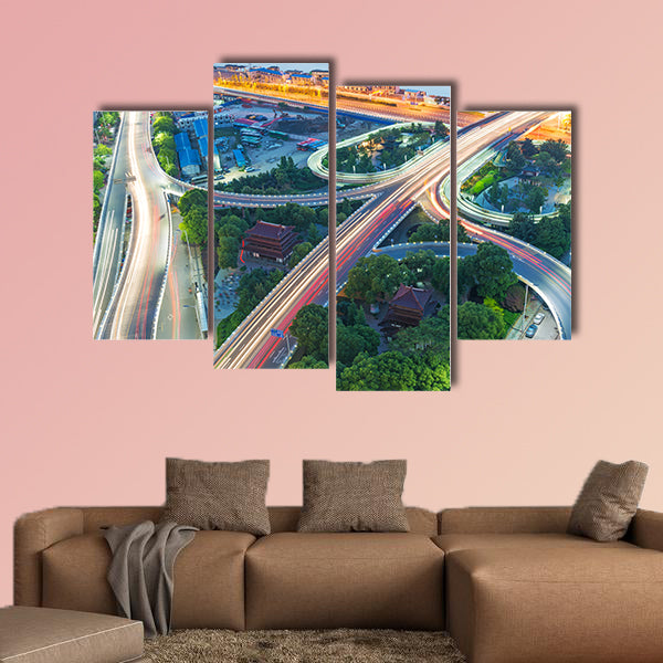 Shanghai interchange overpass and elevated road in nightfall wall art