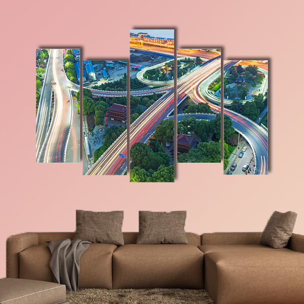 Shanghai interchange overpass and elevated road in nightfall wall art