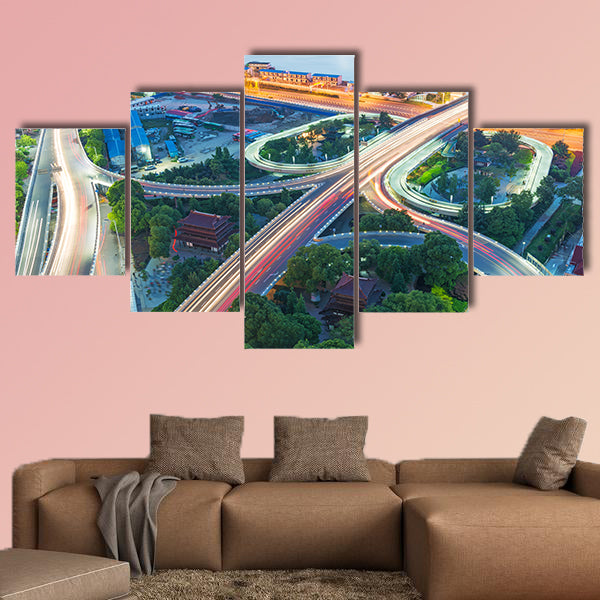 Shanghai interchange overpass and elevated road in nightfall wall art