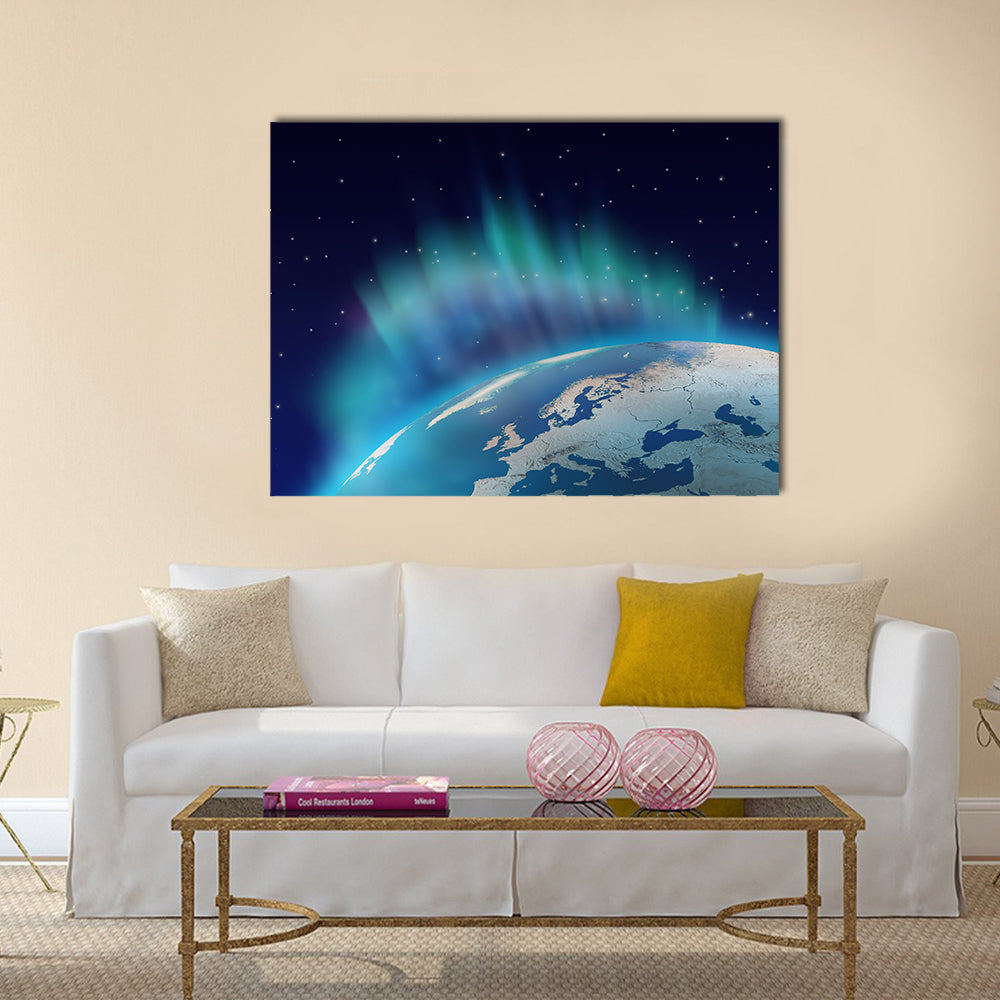 Northern lights aurora borealis over planet Earth northern hemisphere Multi panel canvas wall art