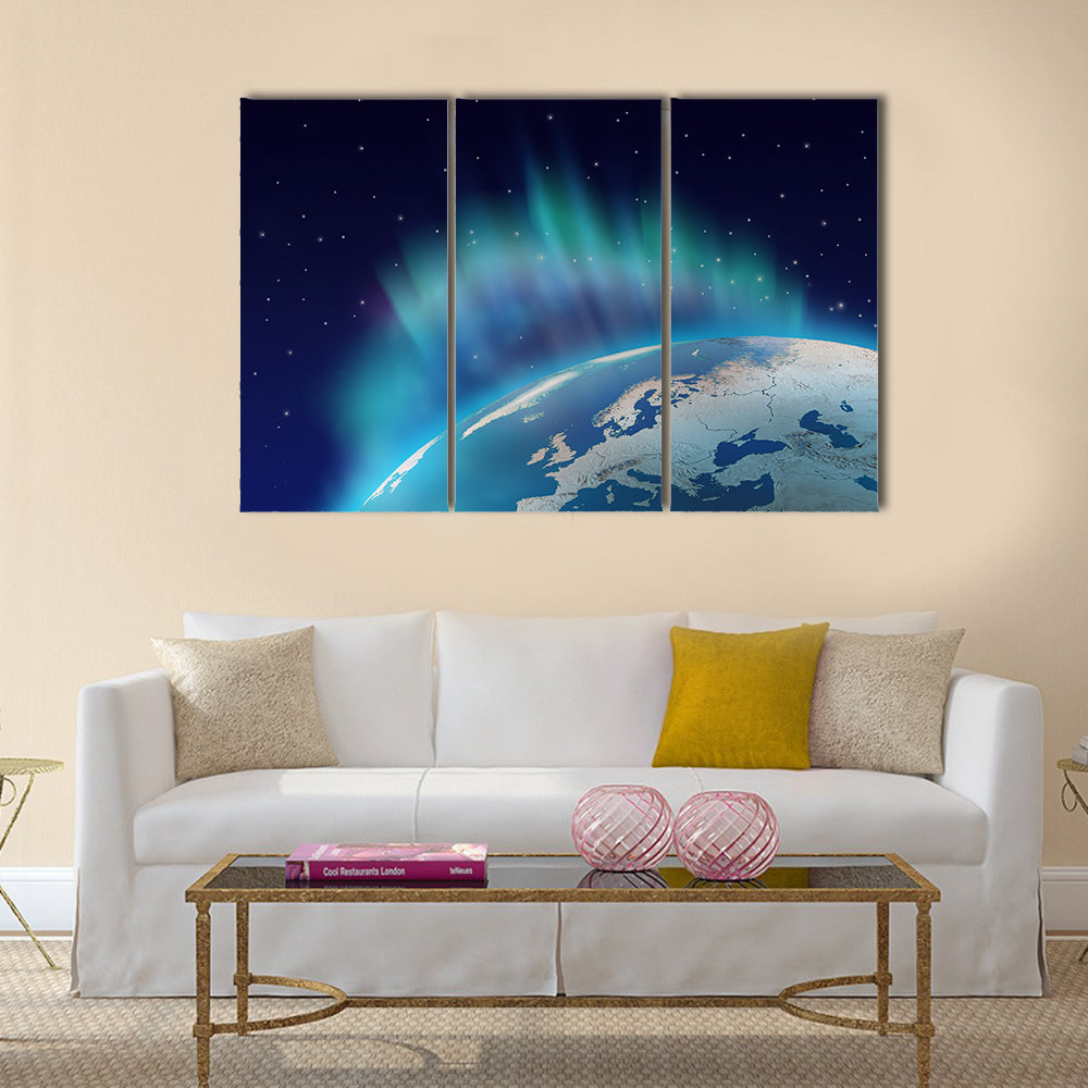 Northern lights aurora borealis over planet Earth northern hemisphere Multi panel canvas wall art
