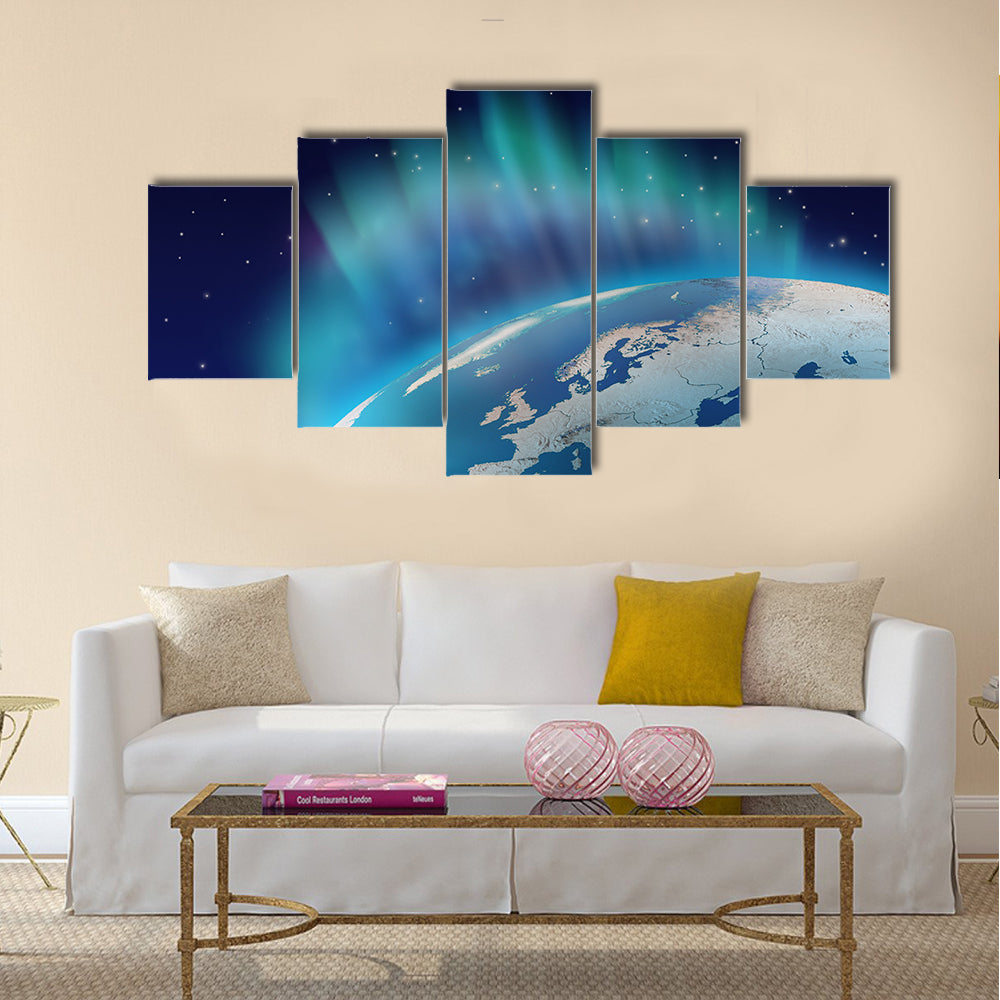Northern lights aurora borealis over planet Earth northern hemisphere Multi panel canvas wall art