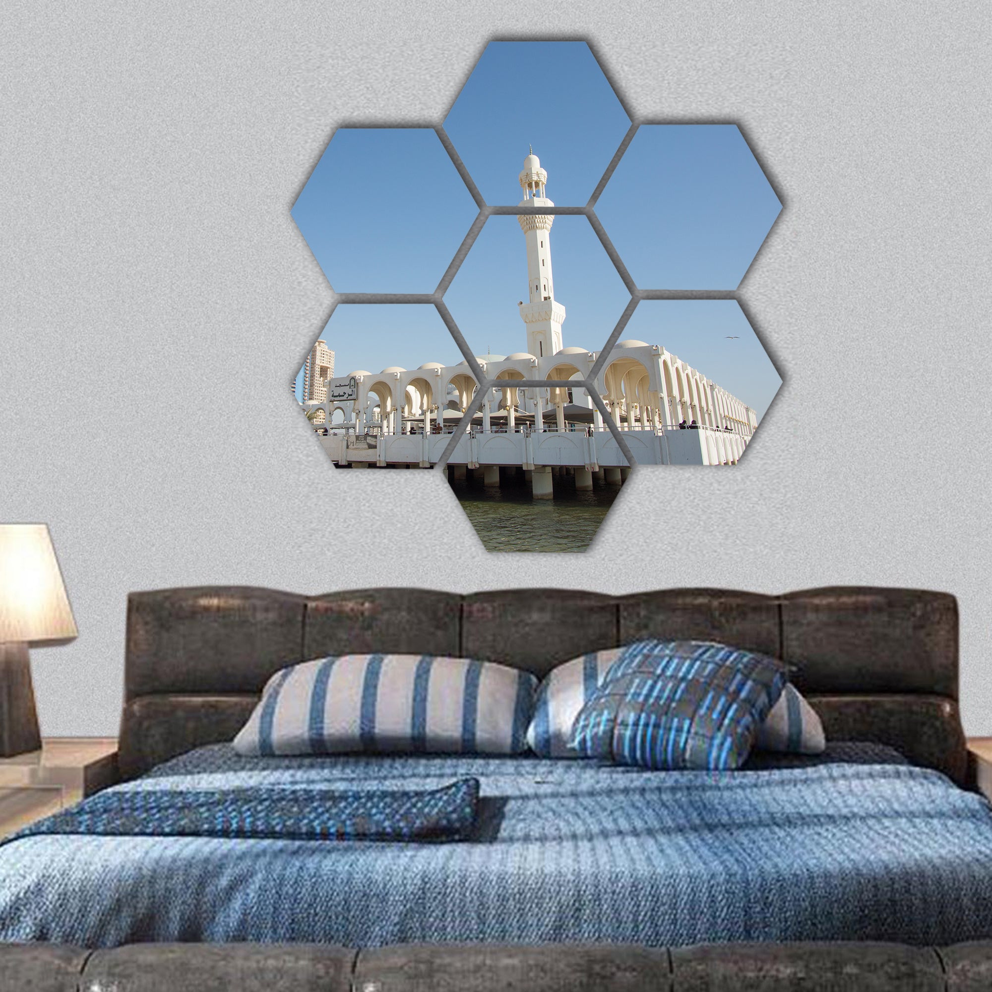 Ar Rahmah Mosque Or Floating Mosque Coast Of Red Sea hexagonal canvas wall art