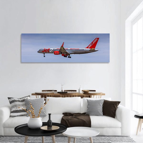 JET2 with registration G-LSAB landing at Lanzarote Airport panoramic canvas wall art